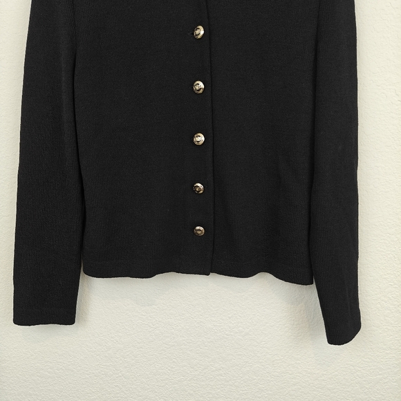 St. John Basics Mock Neck Button Up Padded Knit Cartigan Logo Buttons Size 6 - Picture 2 of 10